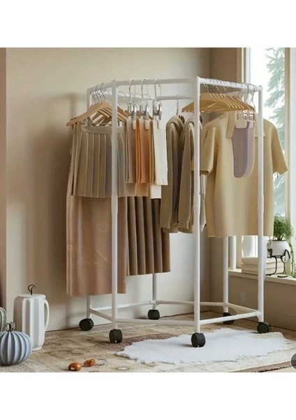 Altıgen Beyaz Kıyafet Askısı Metal Yatak Odası ve Balkon Için Askılık 80*120 cm 1106-CN fiyatları