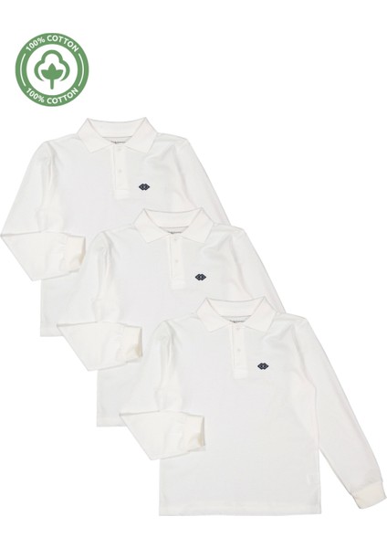Kız Erkek Çocuk Polo Yakalı Uzun Kollu Okul Tişört 3'lü Set - Çocuk Giyim