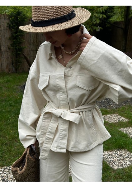 Belden Bağlamalı Denim Takım Oversize Ceket ve Pantolon fiyatları