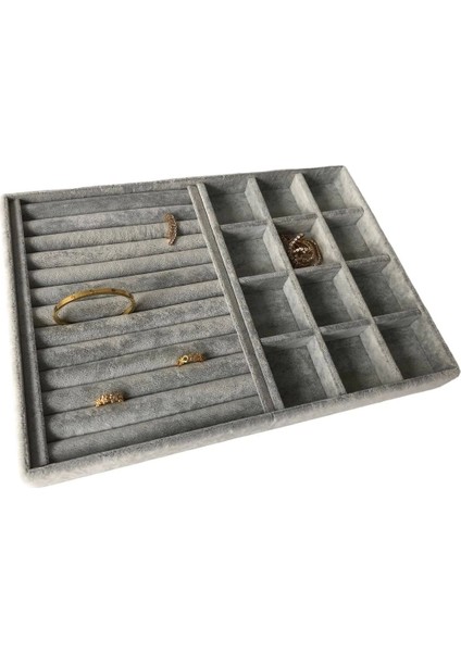 Berlin Model Süet Kumaş Gri Renk 24/34 cm Sosisli- Bölmeli Takı Sergileme Standı