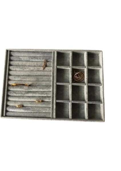 Berlin Model Süet Kumaş Gri Renk 24/34 cm Sosisli- Bölmeli Takı Sergileme Standı fiyatları