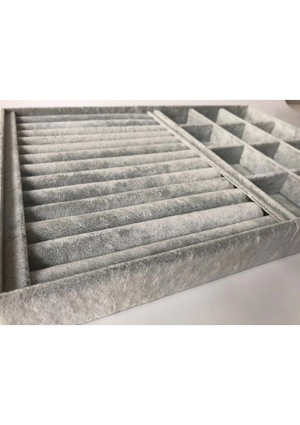 Berlin Model Süet Kumaş Gri Renk 24/34 cm Sosisli- Bölmeli Takı Sergileme Standı fırsatları