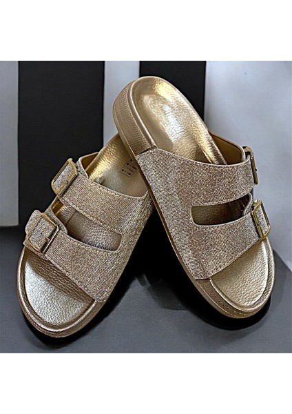 Simli Tokalı Altın Ortopedik Bayan Terliği