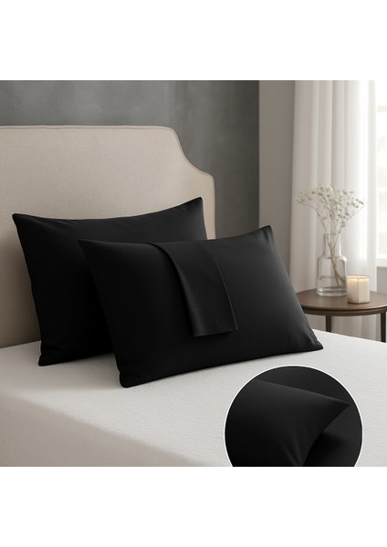 Siyah Yastık Kılıfı Pamuk Kumaş Kapaklı (2 Adet) 50 x 70 cm fiyatları