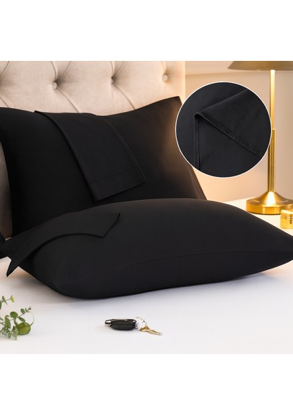 Siyah Yastık Kılıfı Pamuk Kumaş Kapaklı (2 Adet) 50 x 70 cm modelleri