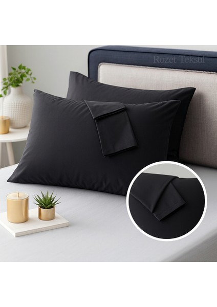 Siyah Yastık Kılıfı Pamuk Kumaş Kapaklı (2 Adet) 50 x 70 cm fırsatları