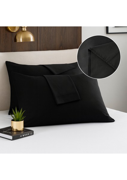 Siyah Yastık Kılıfı Pamuk Kumaş Kapaklı (2 Adet) 50 x 70 cm indirimleri
