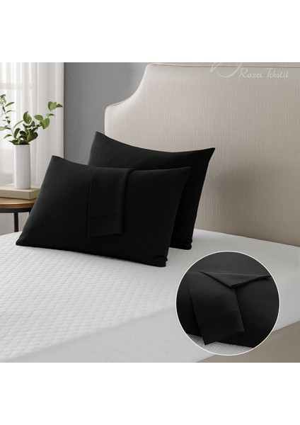 Siyah Yastık Kılıfı Pamuk Kumaş Kapaklı (2 Adet) 50 x 70 cm