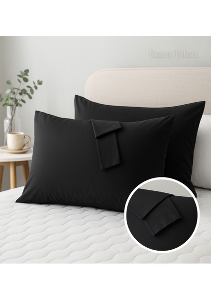 Siyah Yastık Kılıfı Pamuk Kumaş Kapaklı (2 Adet) 50 x 70 cm