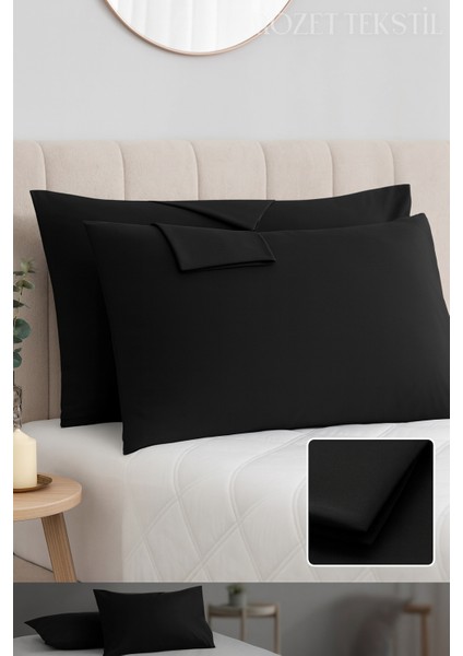 Siyah Yastık Kılıfı Pamuk Kumaş Kapaklı (2 Adet) 50 x 70 cm