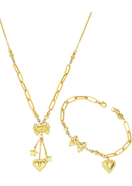 Kalpli Pandora Kolye & Bileklik 14 Ayar Altın Set