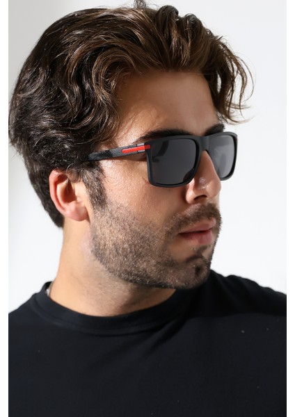 Erkek Mat Siyah Kare Polarize Güneş Gözlüğü 23059 C2 P M