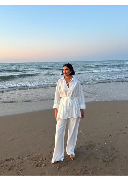 Çilek Keten Gömlekli Oversize Takım