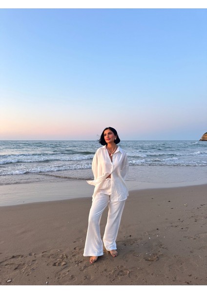 Çilek Keten Gömlekli Oversize Takım modelleri