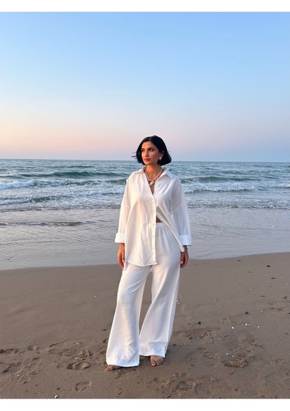 Çilek Keten Gömlekli Oversize Takım fırsatları