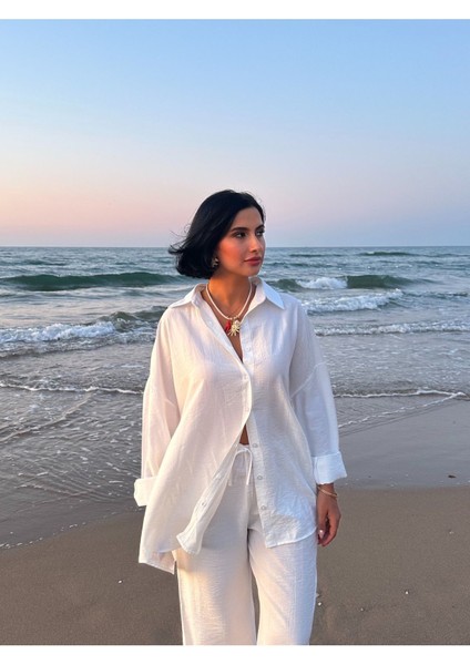 Çilek Keten Gömlekli Oversize Takım indirimleri