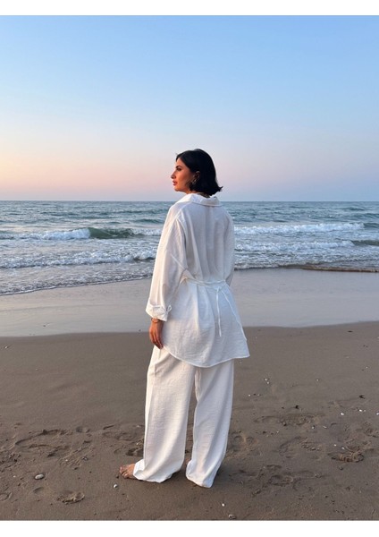 Çilek Keten Gömlekli Oversize Takım