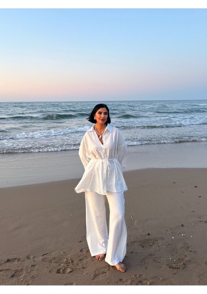 Çilek Keten Gömlekli Oversize Takım