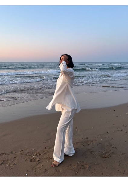 Çilek Keten Gömlekli Oversize Takım