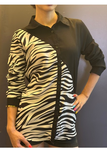 Zebra Desenli Şifon Kadın Gömlek M Beden fırsatları