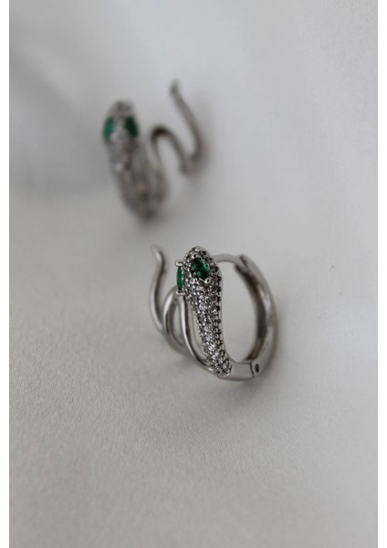 Vip Çelik Zirkon Taş Detaylı Yılan Halka Küpe