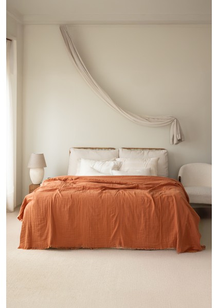 %100 Pamuk 3 Katlı Müslin Yatak Örtüsü | Tarçın | Double Face | 240X240 cm | fiyatları