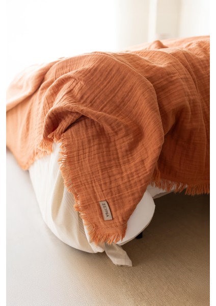 %100 Pamuk 3 Katlı Müslin Yatak Örtüsü | Tarçın | Double Face | 240X240 cm |