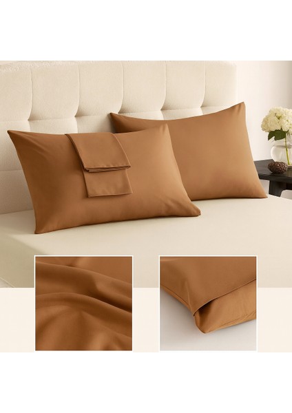 Kahverengi Yastık Kılıfı Pamuk Kumaş Kapaklı (2 Adet) 50 x 70 cm