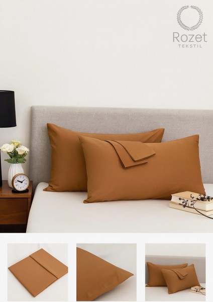Kahverengi Yastık Kılıfı Pamuk Kumaş Kapaklı (2 Adet) 50 x 70 cm modelleri