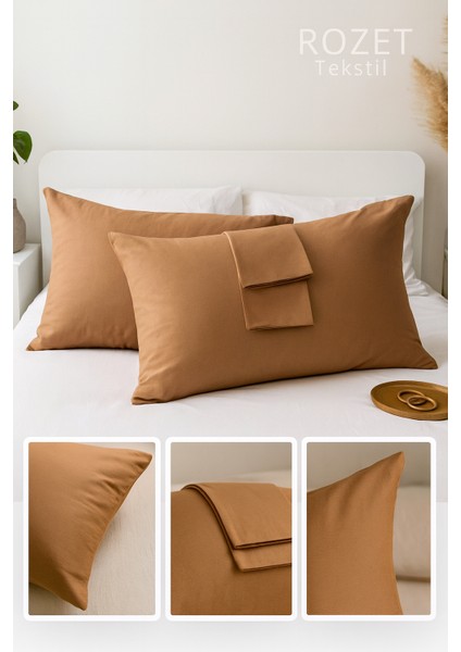 Kahverengi Yastık Kılıfı Pamuk Kumaş Kapaklı (2 Adet) 50 x 70 cm