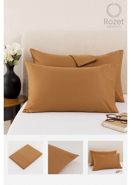 Kahverengi Yastık Kılıfı Pamuk Kumaş Kapaklı (2 Adet) 50 x 70 cm