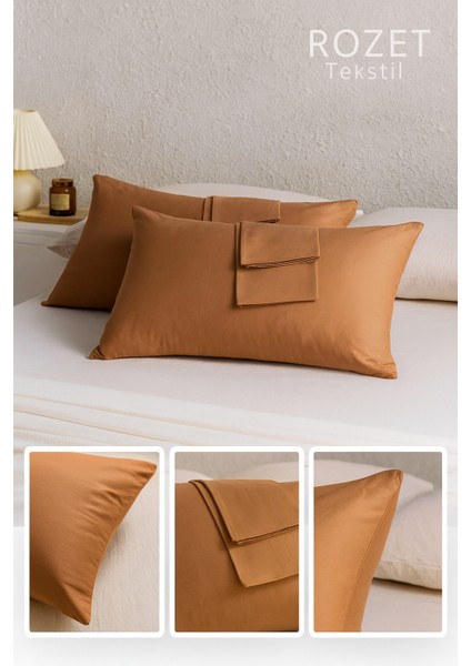 Kahverengi Yastık Kılıfı Pamuk Kumaş Kapaklı (2 Adet) 50 x 70 cm