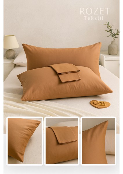 Kahverengi Yastık Kılıfı Pamuk Kumaş Kapaklı (2 Adet) 50 x 70 cm