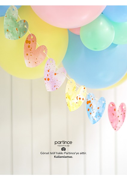 3 Parça Set Makaron Renklerde Kalp Pasta Süsü Banner Cake Topper ve Spiral Mum Doğum Günü Süsleme Parti Seti modelleri