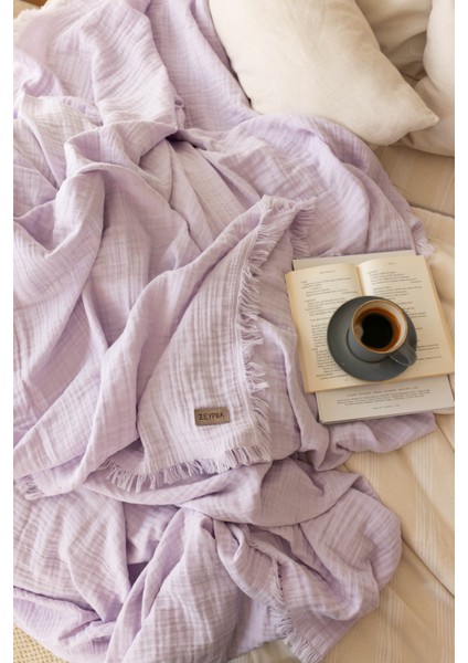 %100 Pamuk 3 Katlı Müslin Yatak Örtüsü|lila | Double Face | 240X240 cm |