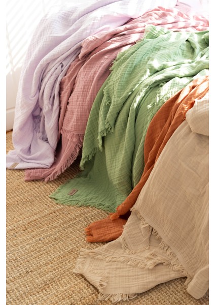 %100 Pamuk 3 Katlı Müslin Yatak Örtüsü|lila | Double Face | 240X240 cm | indirimleri