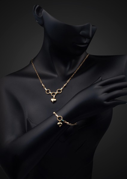 Kalp Figürlü 14 Ayar Altın Kolye & Bileklik Takı Seti fırsatları