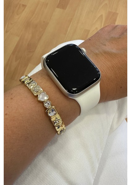 Altın Rengi Kalp Yıldız Taş Detay Özel Seri Lastik Bileklik modelleri