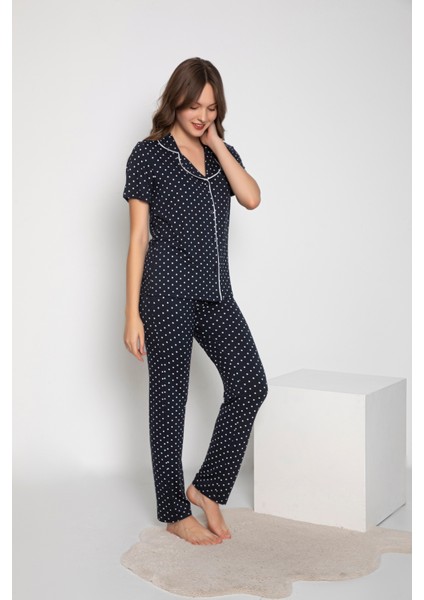 Kadın Viskon Önü Açık Uzunkol Pijama Takım C840-253