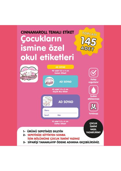 Cinnamaroll Temalı Isme Özel Okul Etiketi