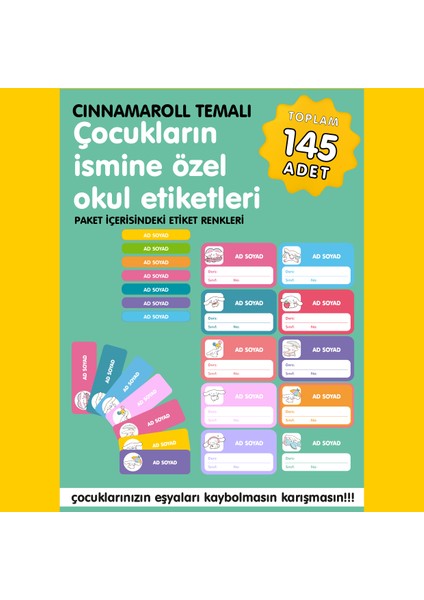 Cinnamaroll Temalı Isme Özel Okul Etiketi fiyatları