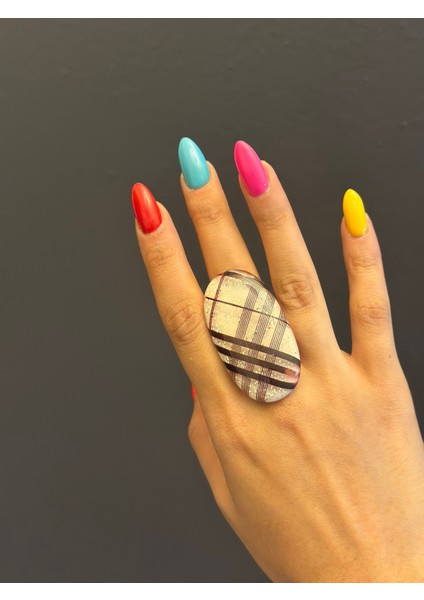 Ekose Desenli Kemik Kadın Yüzük modelleri