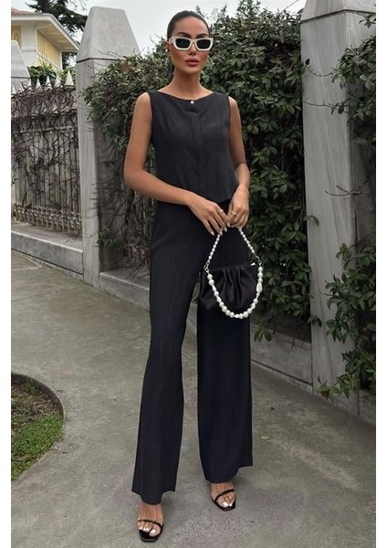 Sıfır Kollu Bluz Batik Desenli Pantolon Ikili Takım 10181-08