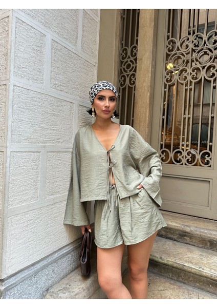 Çilek Keten Şortlu Takım