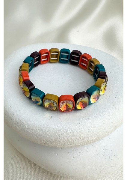 Özel Seri Renkli Yanar Döner Taş Sıralı Lastik Bileklik