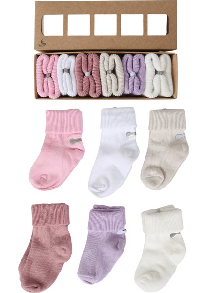 Organik Pamuklu 6'lı Yenidoğan Kız Bebek Çorap