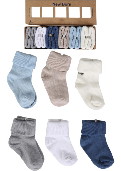 Organik Pamuklu 6'lı Yenidoğan Erkek Bebek Çorap