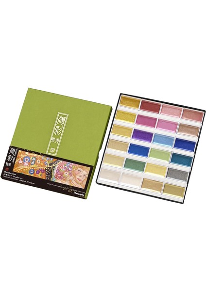 Kuretake Gansai Tambi Metallic Colors Yaldız Tablet Sulu Boya Seti 24 Renk Set I