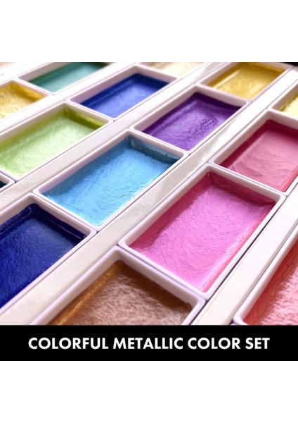 Kuretake Gansai Tambi Metallic Colors Yaldız Tablet Sulu Boya Seti 24 Renk Set I modelleri