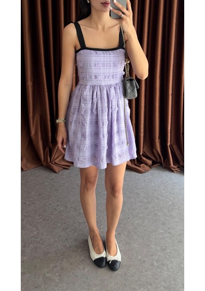 Dokulu Lila Elbise modelleri